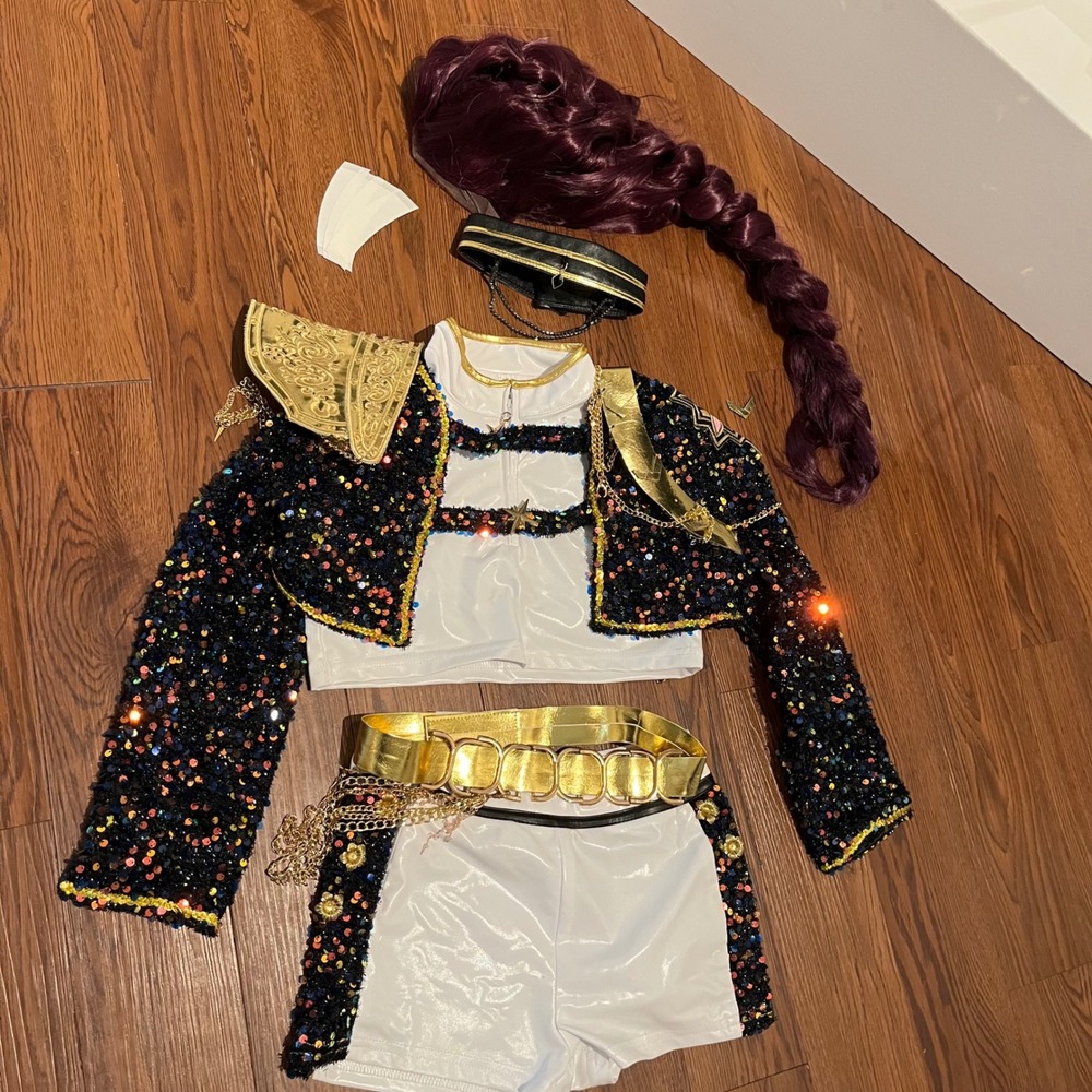 Kids Rumi K-Pop Demon Hunters Costume with Purple Braid Wig size 5-6